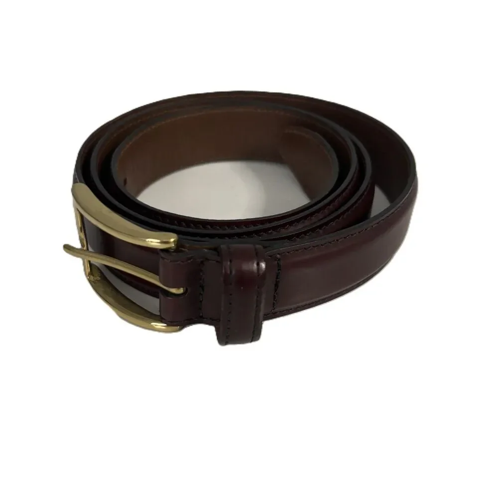 LL Bean Men Leather Dress Belt Gold Buckle Vintage Made in USA Brown Size 44